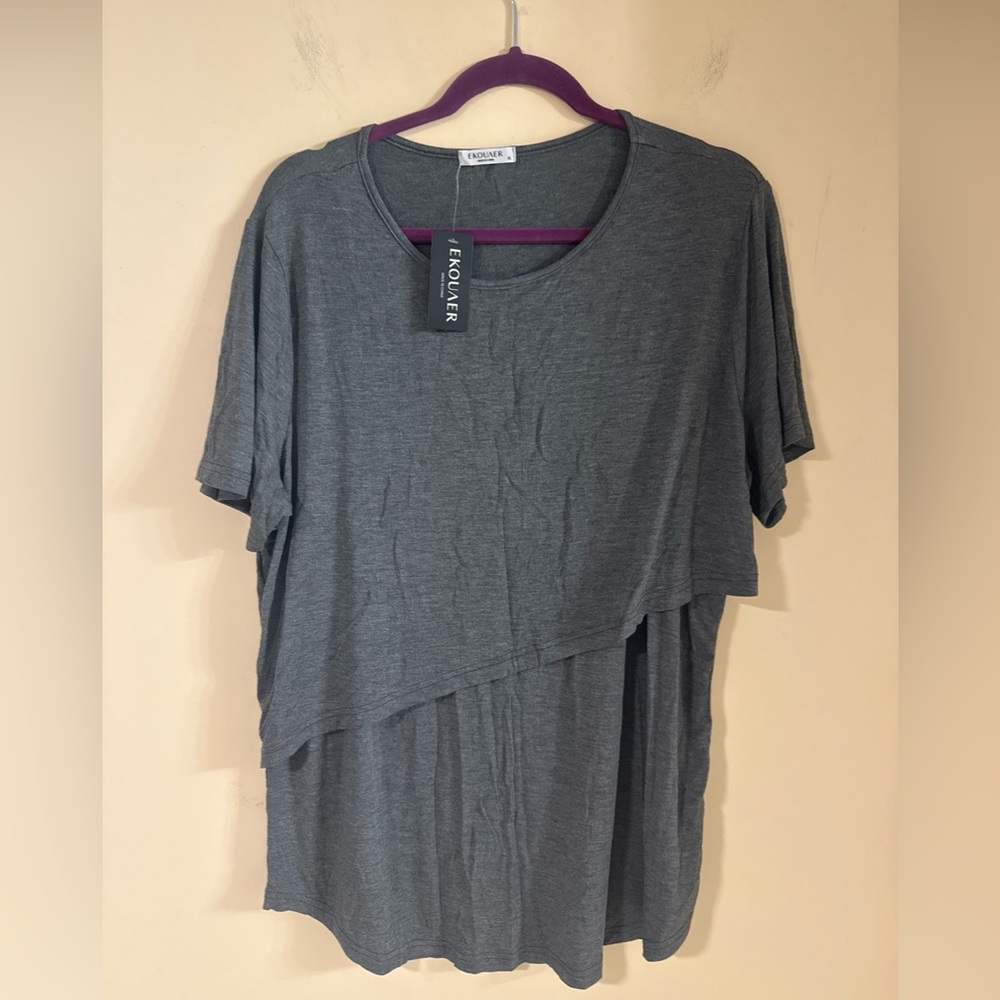 Cotton grey Top: Quarter Sleeve Breastfeeding Shirt…#429